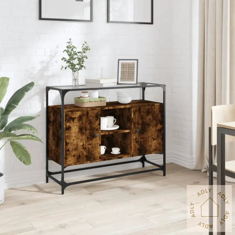 Skjenk Med Glasstopp Røkt Eik 98X35X81 Cm Konstruert Tre