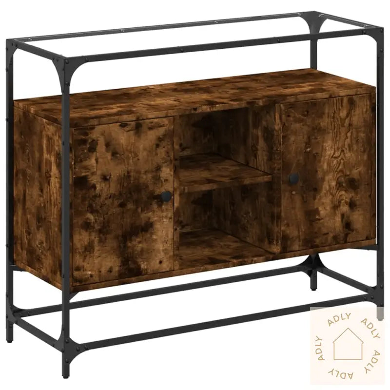 Skjenk Med Glasstopp Røkt Eik 98X35X81 Cm Konstruert Tre