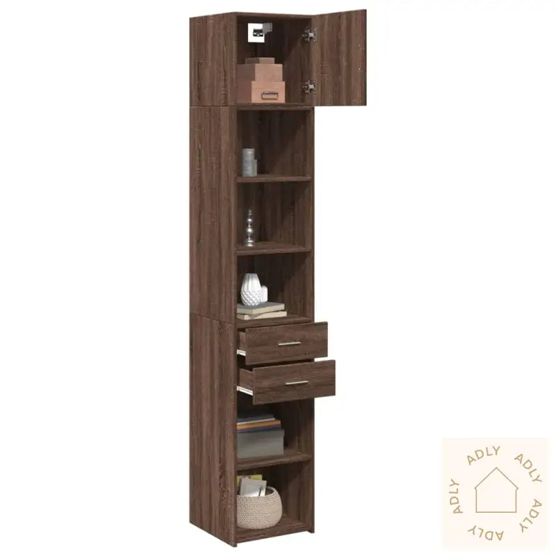 Smalt Oppbevaringsskap Brun Eik 40X42,5X225 Cm Konstruert Tre