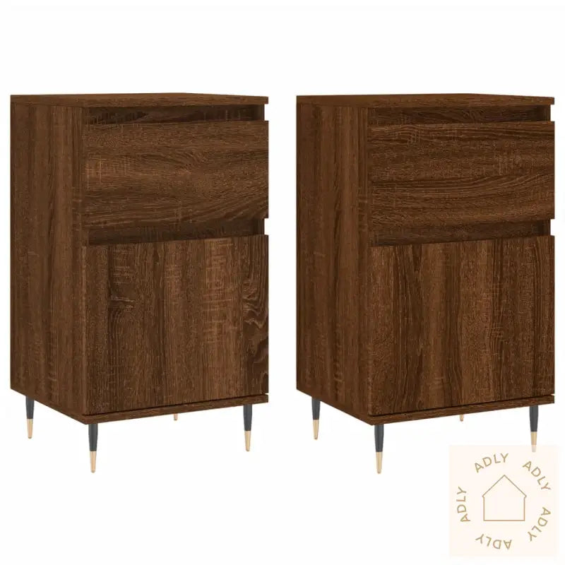 Skjenker 2 Stk Brun Eik 40X35X70 Cm Konstruert Tre