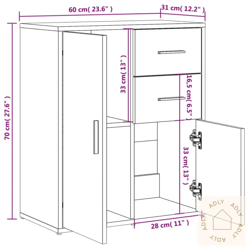 Skjenker 2 Brun Eik 60X31X70 Cm Konstruert Tre