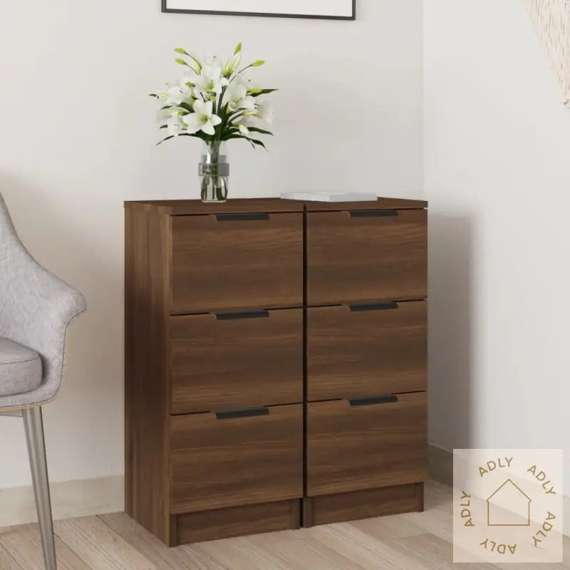 Skjenker 2 Stk Brun Eik 30X30X70 Cm Konstruert Tre