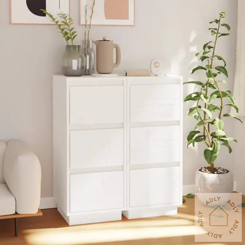 Skjenker 2 Stk Hvit 32X34X75 Cm Heltre Furu