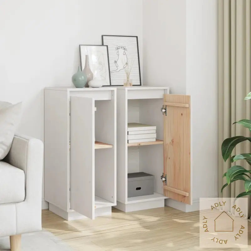 Skjenker 2 Stk Hvit 31,5X34X75 Cm Heltre Furu