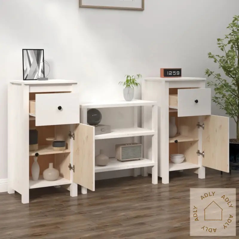 Skjenker 2 Stk Hvit 40X35X80 Cm Heltre Furu