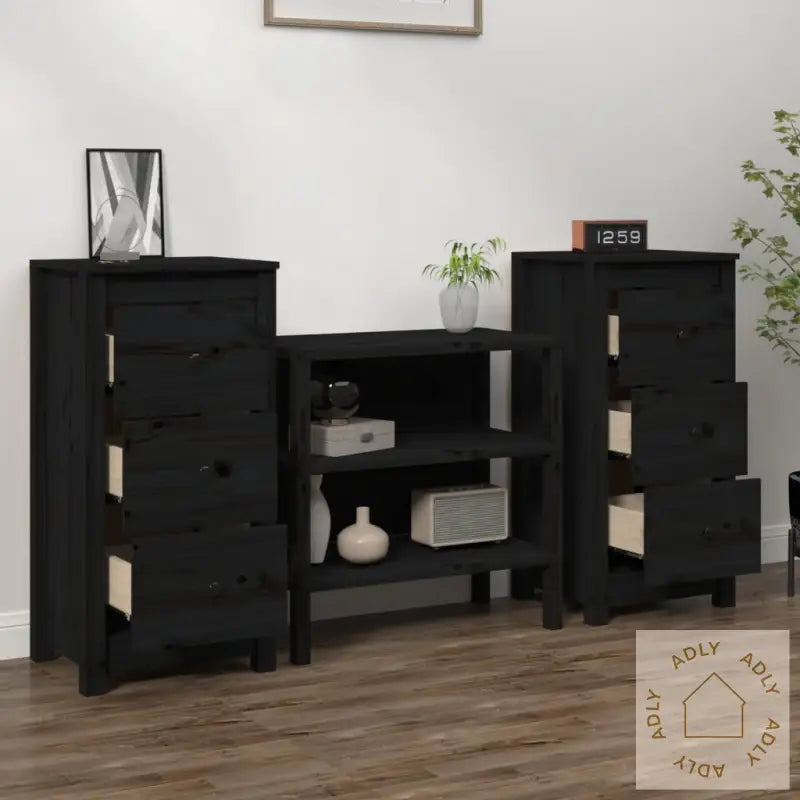 Skjenker 2 Stk Svart 40X35X80 Cm Heltre Furu