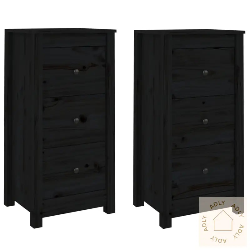 Skjenker 2 Stk Svart 40X35X80 Cm Heltre Furu