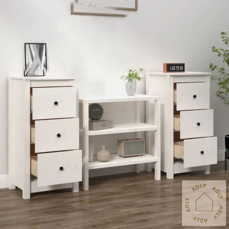 Skjenker 2 Stk Hvit 40X35X80 Cm Heltre Furu