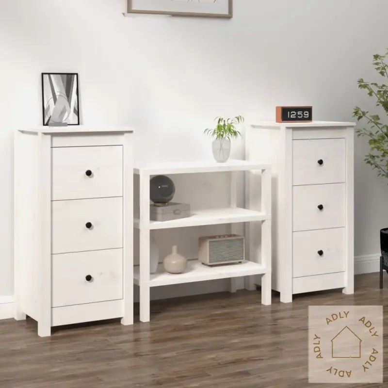 Skjenker 2 Stk Hvit 40X35X80 Cm Heltre Furu