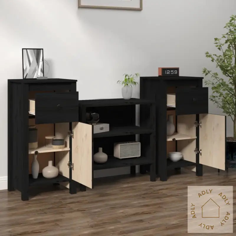 Skjenker 2 Stk Svart 40X35X80 Cm Heltre Furu