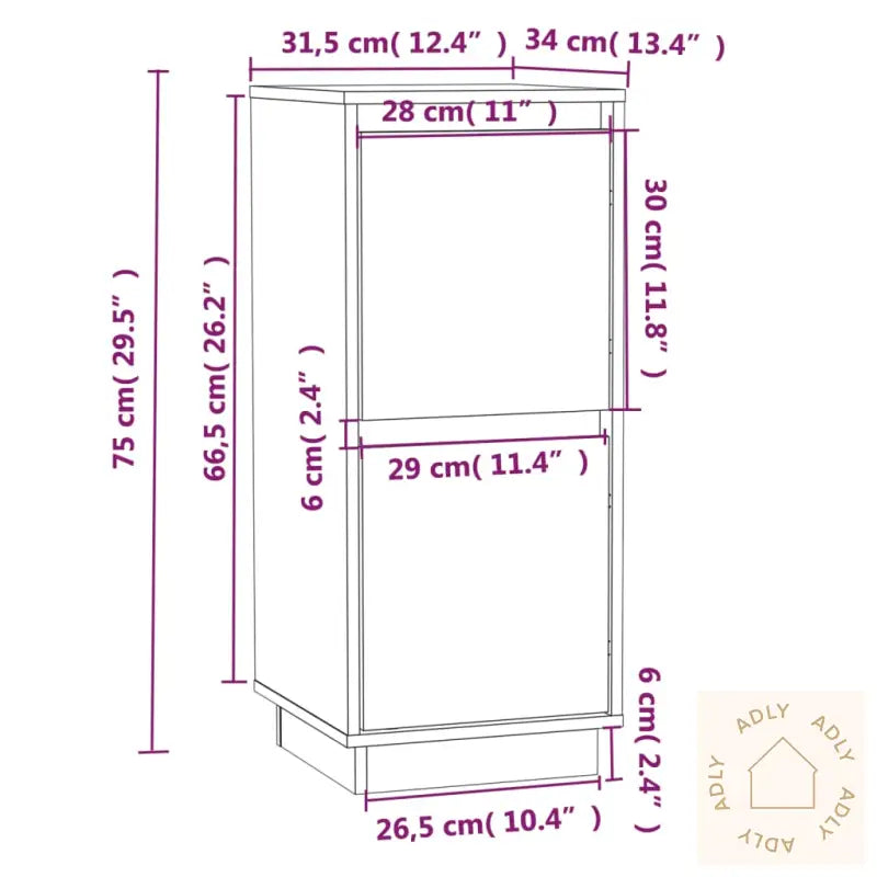 Skjenker 2 Stk Hvit 31,5X34X75 Cm Heltre Furu