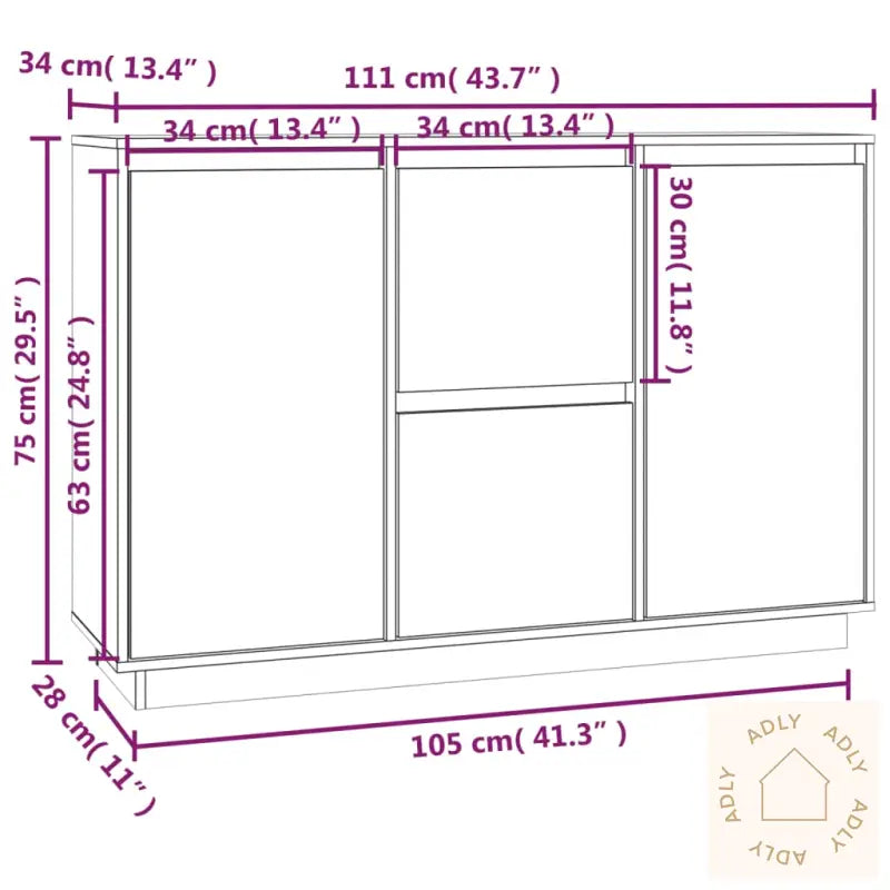 Skjenk Hvit 111X34X75 Cm Heltre Furu