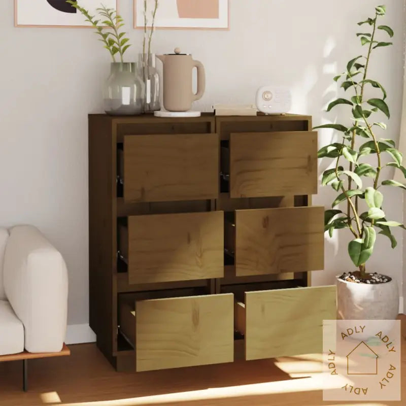 Skjenk 2 Stk Honningbrun 32X34X75 Cm Heltre Furu