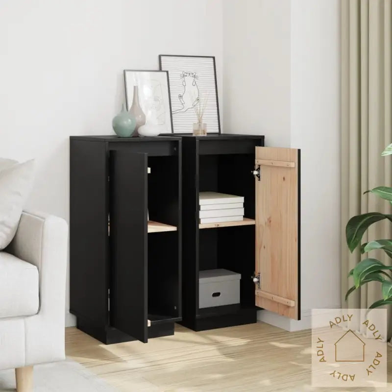 Skjenker 2 Stk Svart 31,5X34X75 Cm Heltre Furu