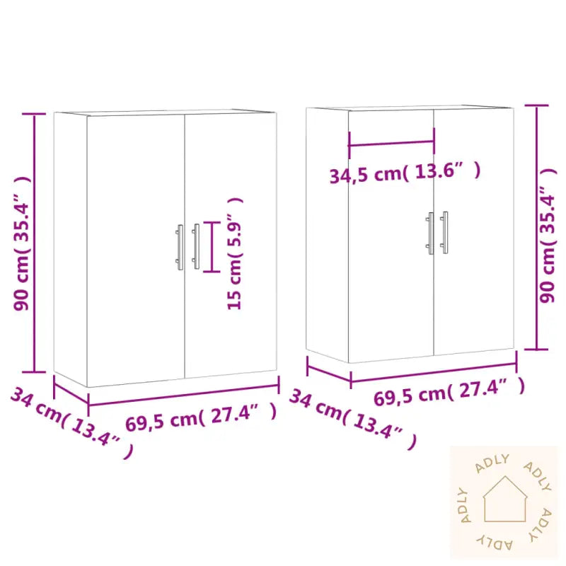 Veggskap 2 Stk Sonoma Eik 69,5X34X90 Cm