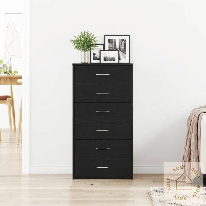Skjenk Med 6 Skuffer Svart Eik 50X34X96 Cm Konstruert Tre