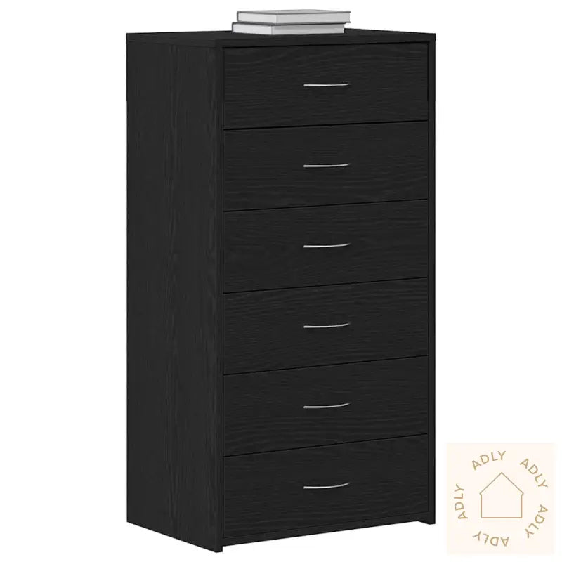 Skjenk Med 6 Skuffer Svart Eik 50X34X96 Cm Konstruert Tre