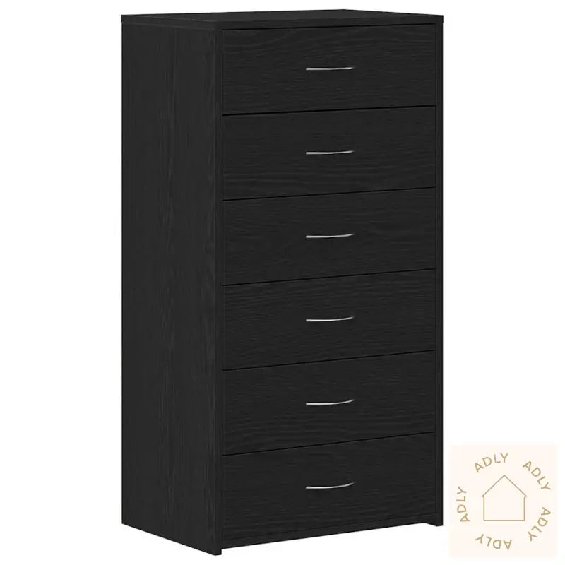 Skjenk Med 6 Skuffer Svart Eik 50X34X96 Cm Konstruert Tre