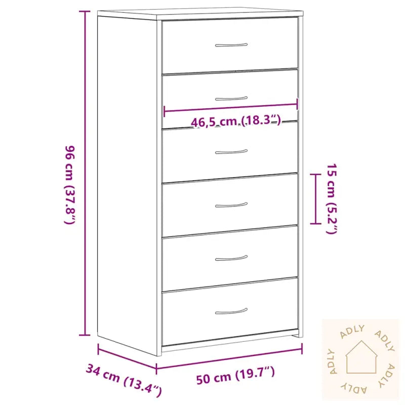 Skjenk Med 6 Skuffer Svart Eik 50X34X96 Cm Konstruert Tre