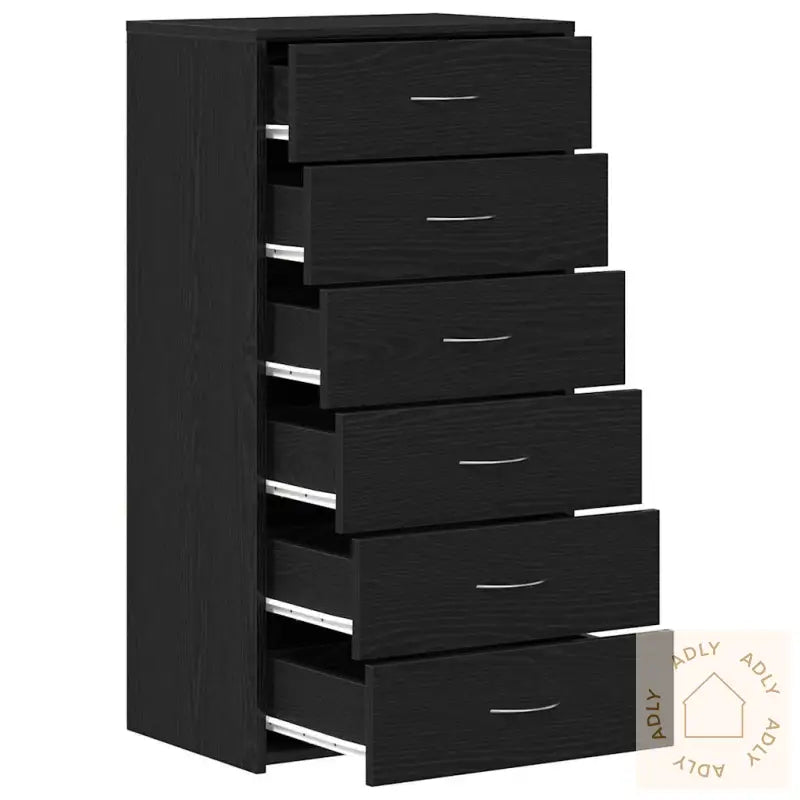Skjenk Med 6 Skuffer Svart Eik 50X34X96 Cm Konstruert Tre