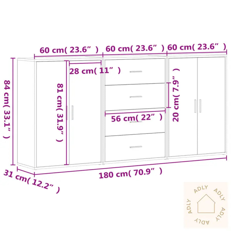 Skjenker 3 Stk Hvit 60X31X84 Cm Konstruert Tre