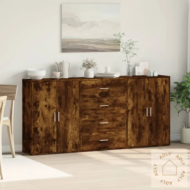 Skjenker 3 Stk Røkt Eik 60X31X84 Cm Konstruert Tre