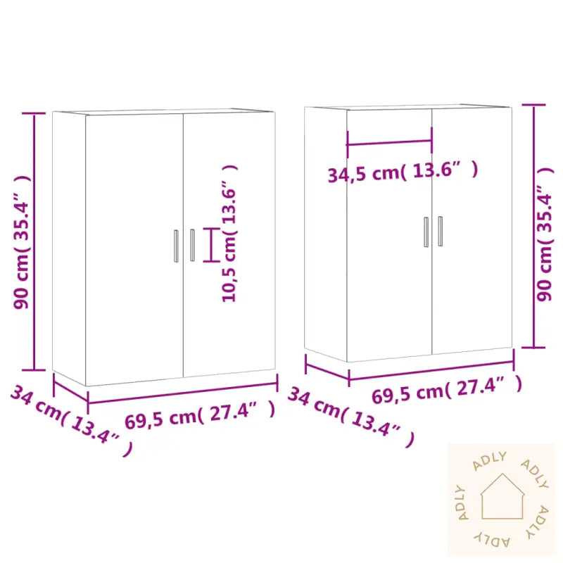 Veggskap 2 Stk Brun Eik 69,5X34X90 Cm