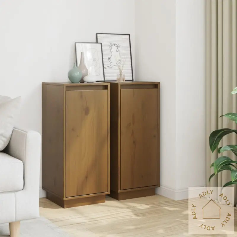 Skjenker 2 Stk Honningbrun 31,5X34X75 Cm Heltre Furu