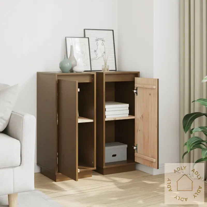 Skjenker 2 Stk Honningbrun 31,5X34X75 Cm Heltre Furu