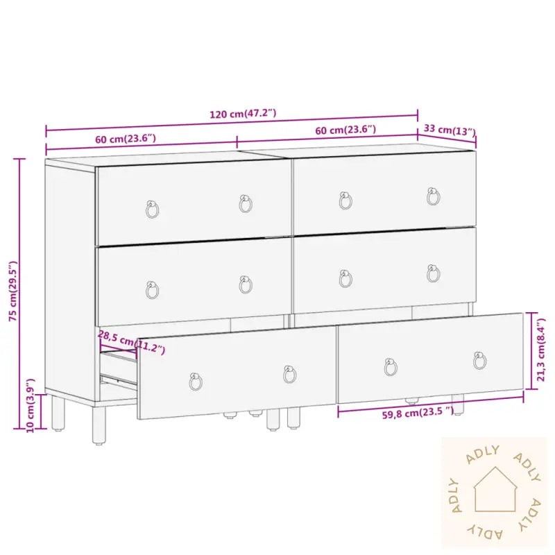 Sideskap 2 Stk 60X33X75 Cm Heltre Mango
