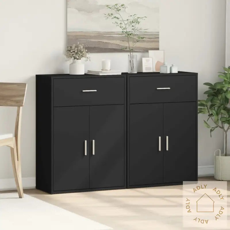 Skjenker 2 Svart 60X30X84 Cm Konstruert Tre
