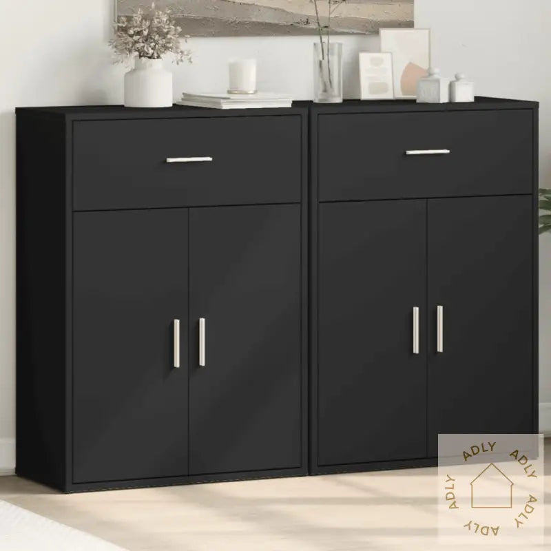 Skjenker 2 Svart 60X30X84 Cm Konstruert Tre
