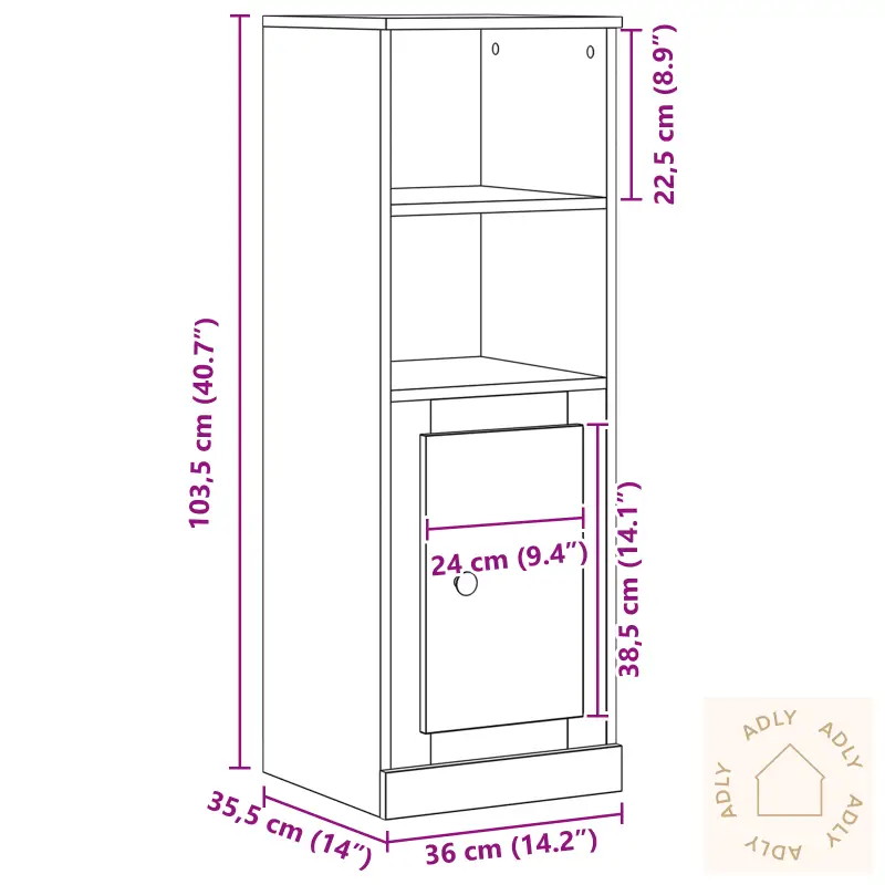 Høyskap Svart Eik 36X35.5X103.5 Cm Ingeniørtre