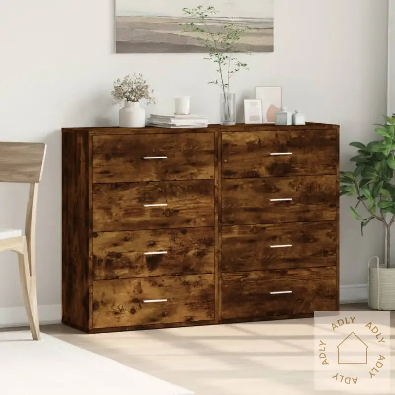 Skjenker 2 Stk Røkt Eik 60X31X84 Cm Konstruert Tre