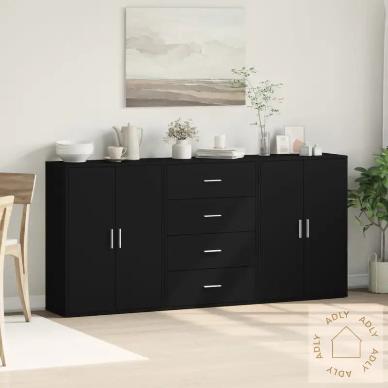 Skjenker 3 Stk Svart 60X31X84 Cm Konstruert Tre