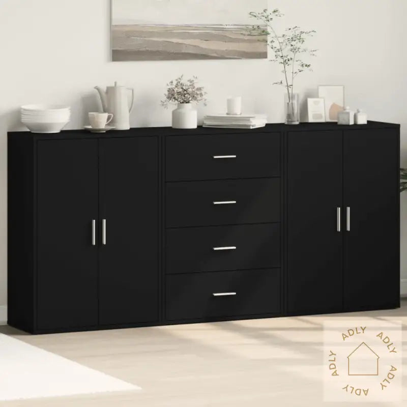 Skjenker 3 Stk Svart 60X31X84 Cm Konstruert Tre