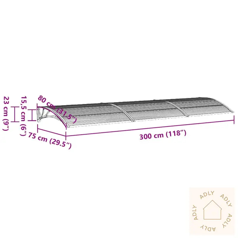 Skjermtak Grå 300X75 Cm Polykarbonat
