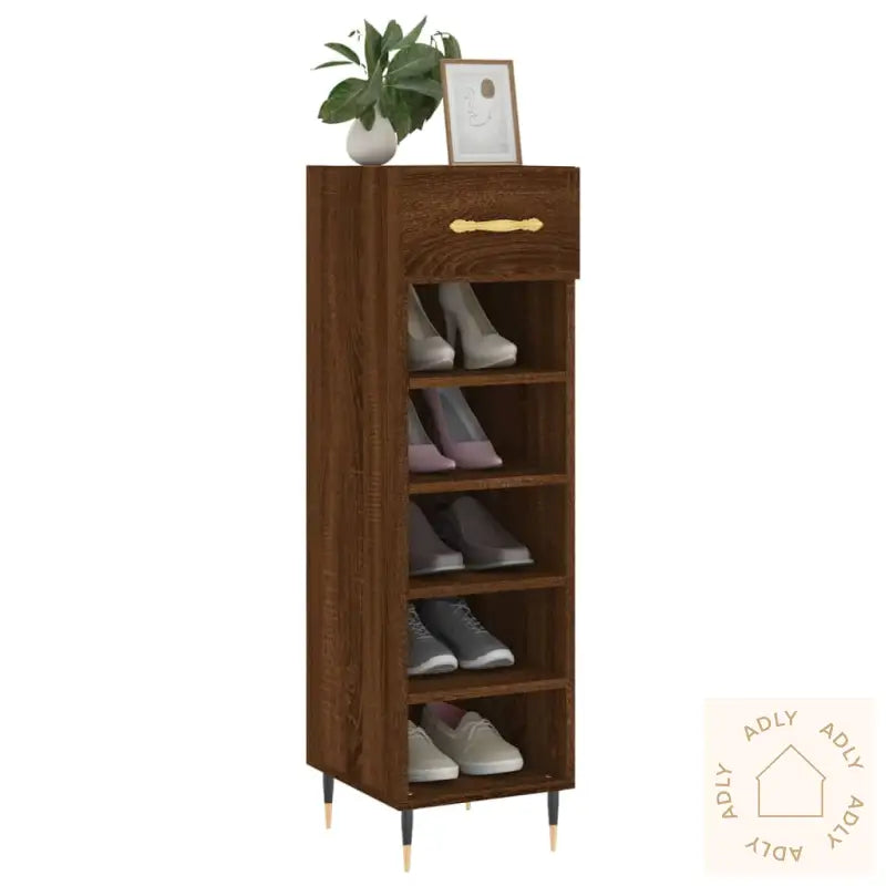 Skohylle Brun Eik 30X35X105 Cm Konstruert Tre