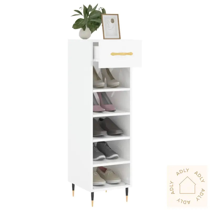 Skoskap Høyglans Hvit 30X35X105 Cm Konstruert Tre