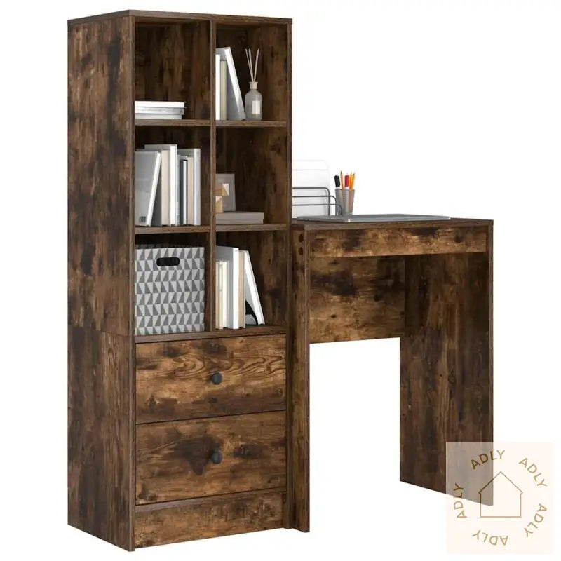 Skrivebord Med Lagring Røkt Eik Konstruert Tre