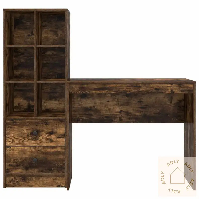 Skrivebord Med Lagring Røkt Eik Konstruert Tre