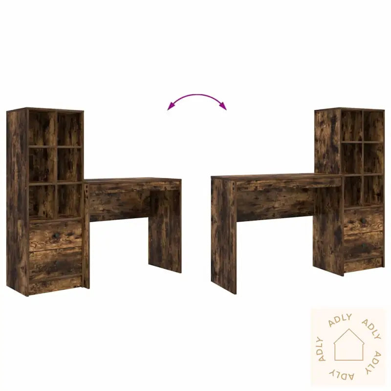 Skrivebord Med Lagring Røkt Eik Konstruert Tre