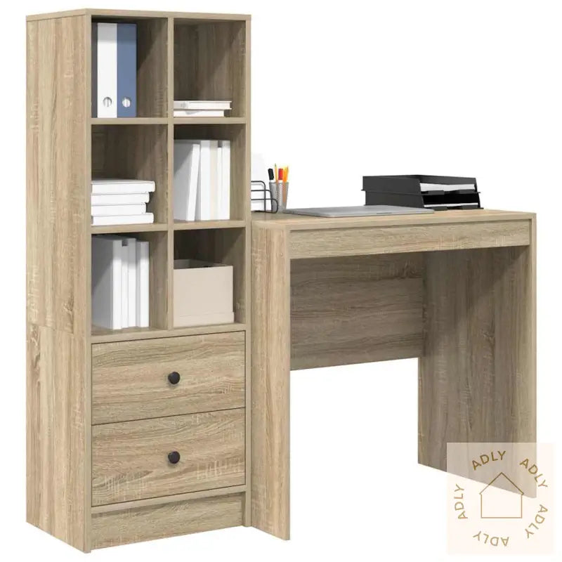 Skrivebord Med Lagring Sonoma Eik Konstruert Tre