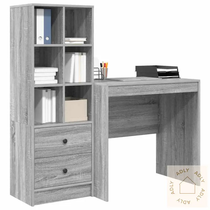 Skrivebord Med Lagring Grå Sonoma Konstruert Tre