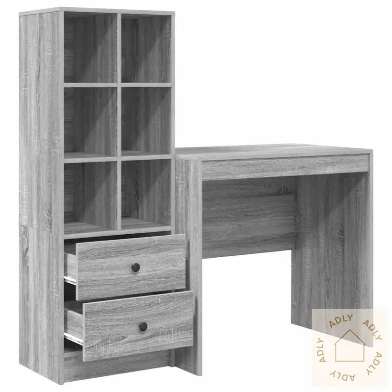 Skrivebord Med Lagring Grå Sonoma Konstruert Tre