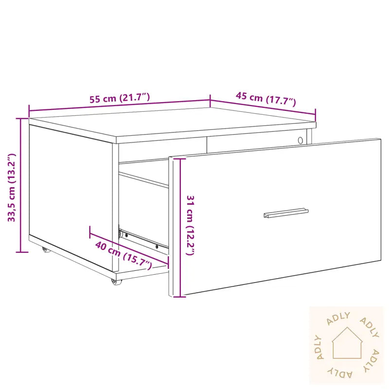Skuffeskap Med Hjul Hvit 55X45X33,5 Cm Laget Av Tre