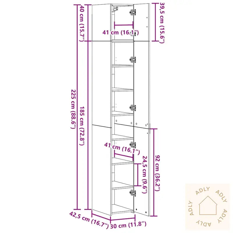 Slank Lagringsskap Svart Eik 30X42.5X225 Cm Konstruert Tre