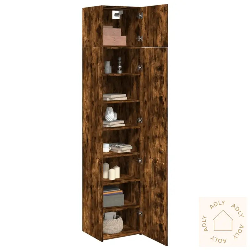 Smalt Oppbevaringsskap Røkt Eik 45X42,5X225 Cm Konstruert Tre