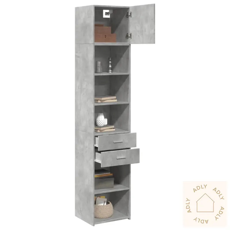 Smalt Oppbevaringsskap Betonggrå 45X42,5X225 Cm Konstruert Tre