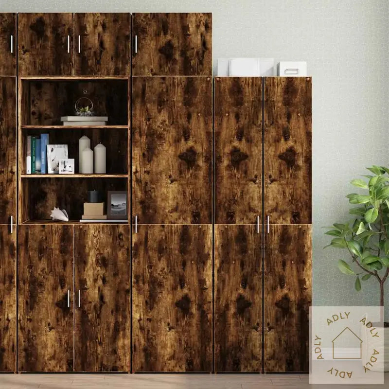 Smalt Oppbevaringsskap Røkt Eik 50X42,5X225 Cm Konstruert Tre